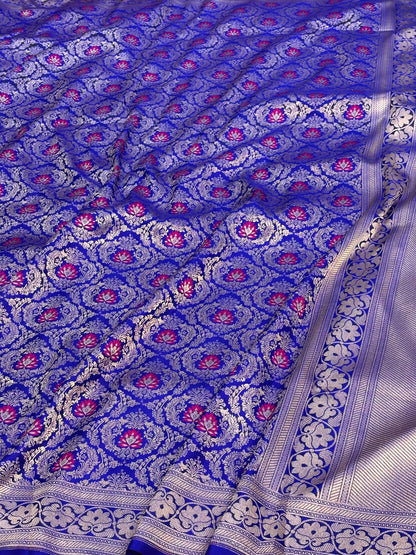 Royal Blue Banarasi Meenakari Brocade Saree in Pure Katan Silk