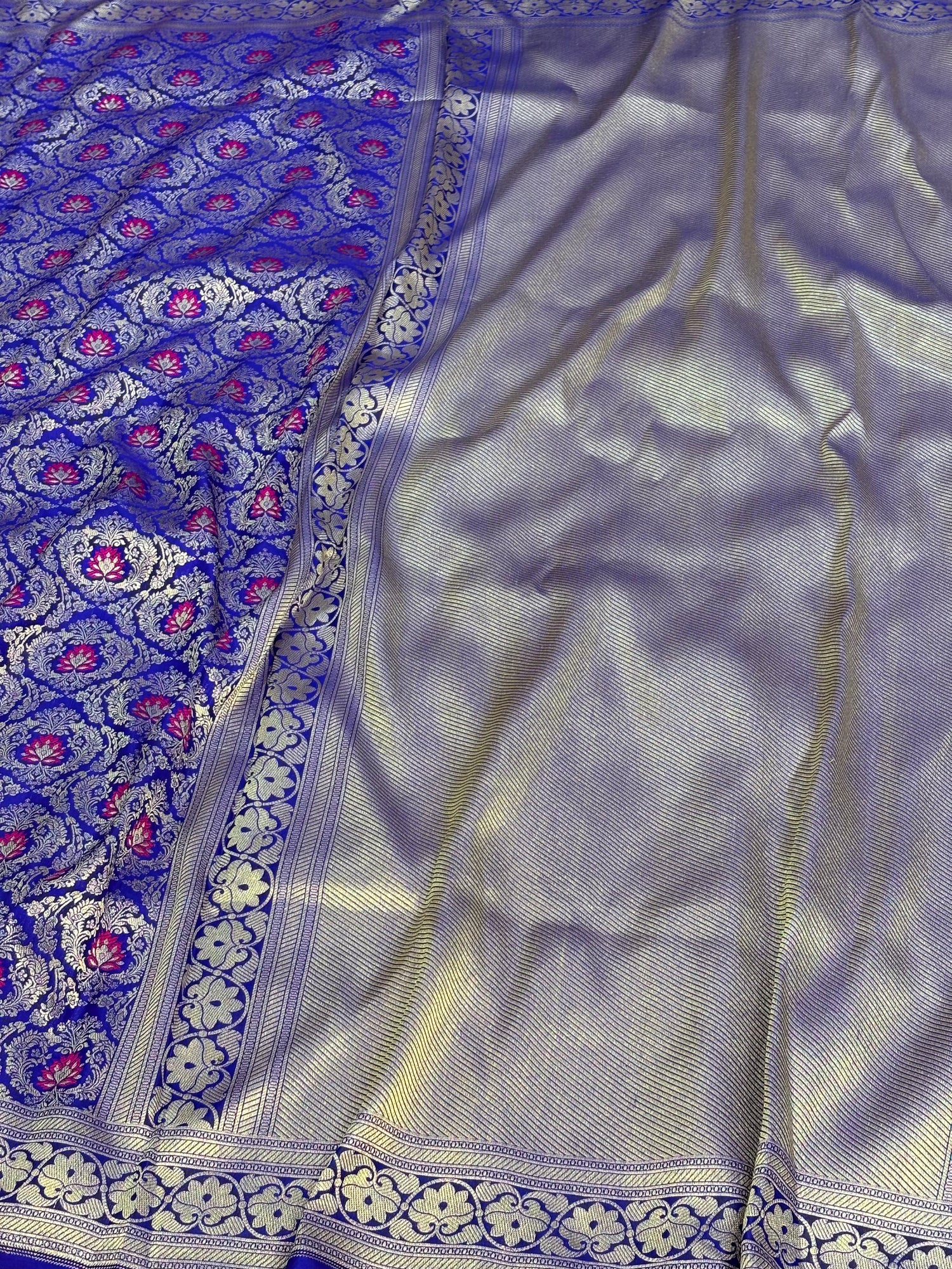 Royal Blue Banarasi Meenakari Brocade Saree in Pure Katan Silk