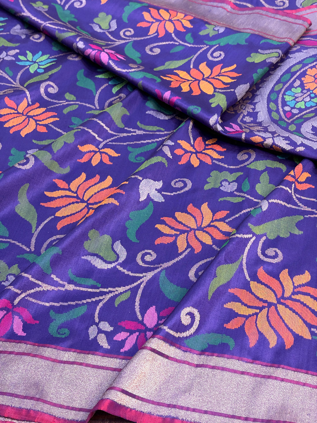 Royal Blue Handwoven Real Zari Silk Exclusive Jamdani Saree