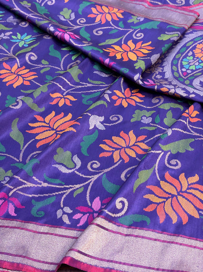 Royal Blue Handwoven Real Zari Silk Exclusive Jamdani Saree