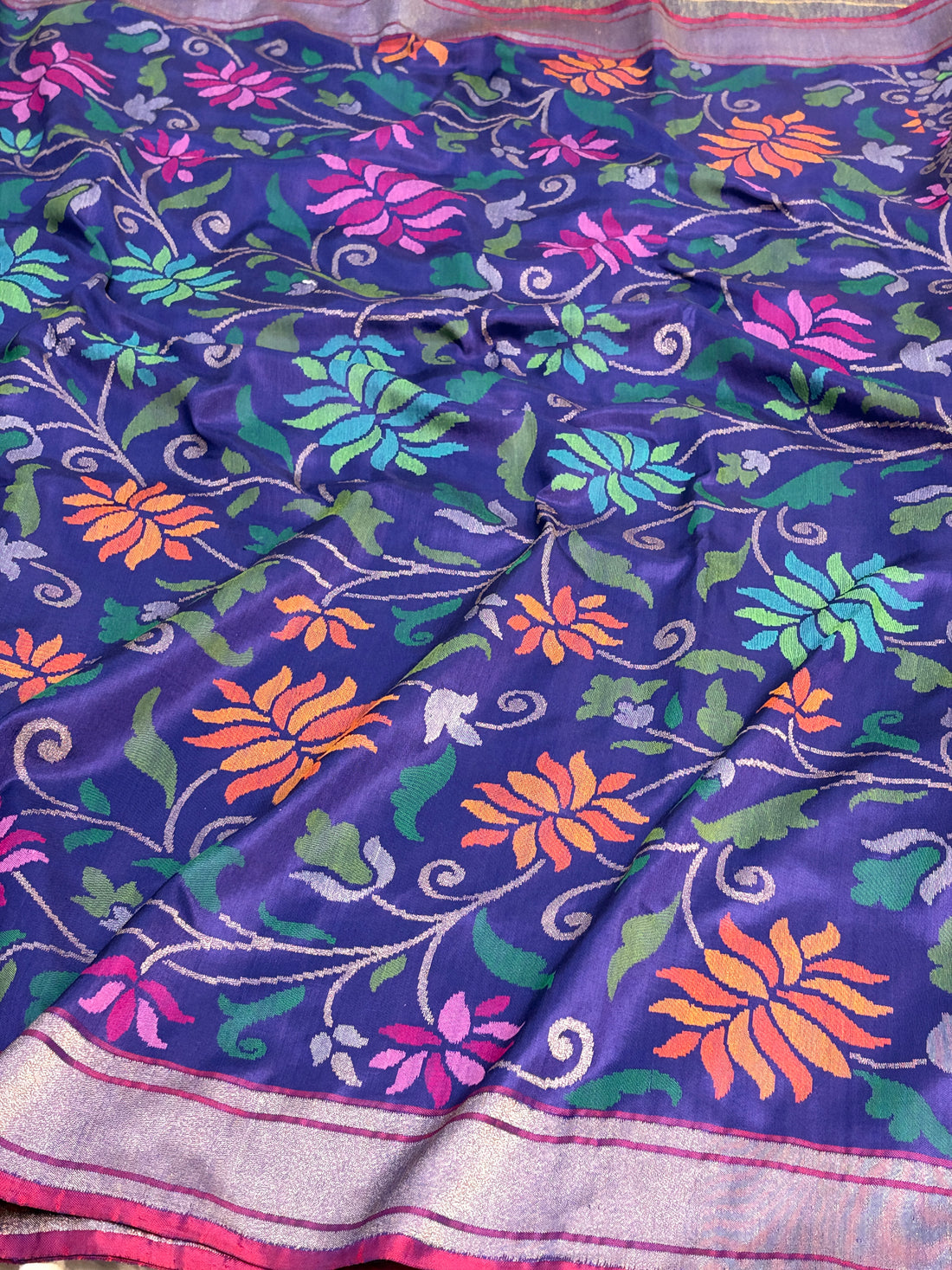 Royal Blue Handwoven Real Zari Silk Exclusive Jamdani Saree