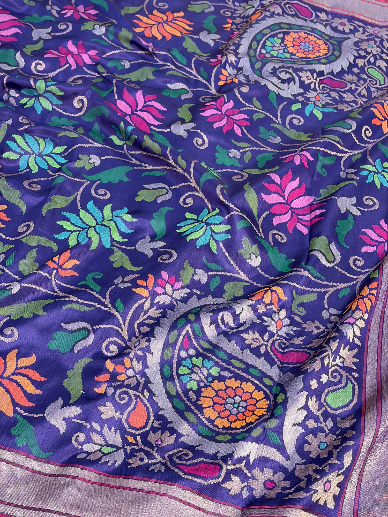 Royal Blue Handwoven Real Zari Silk Exclusive Jamdani Saree