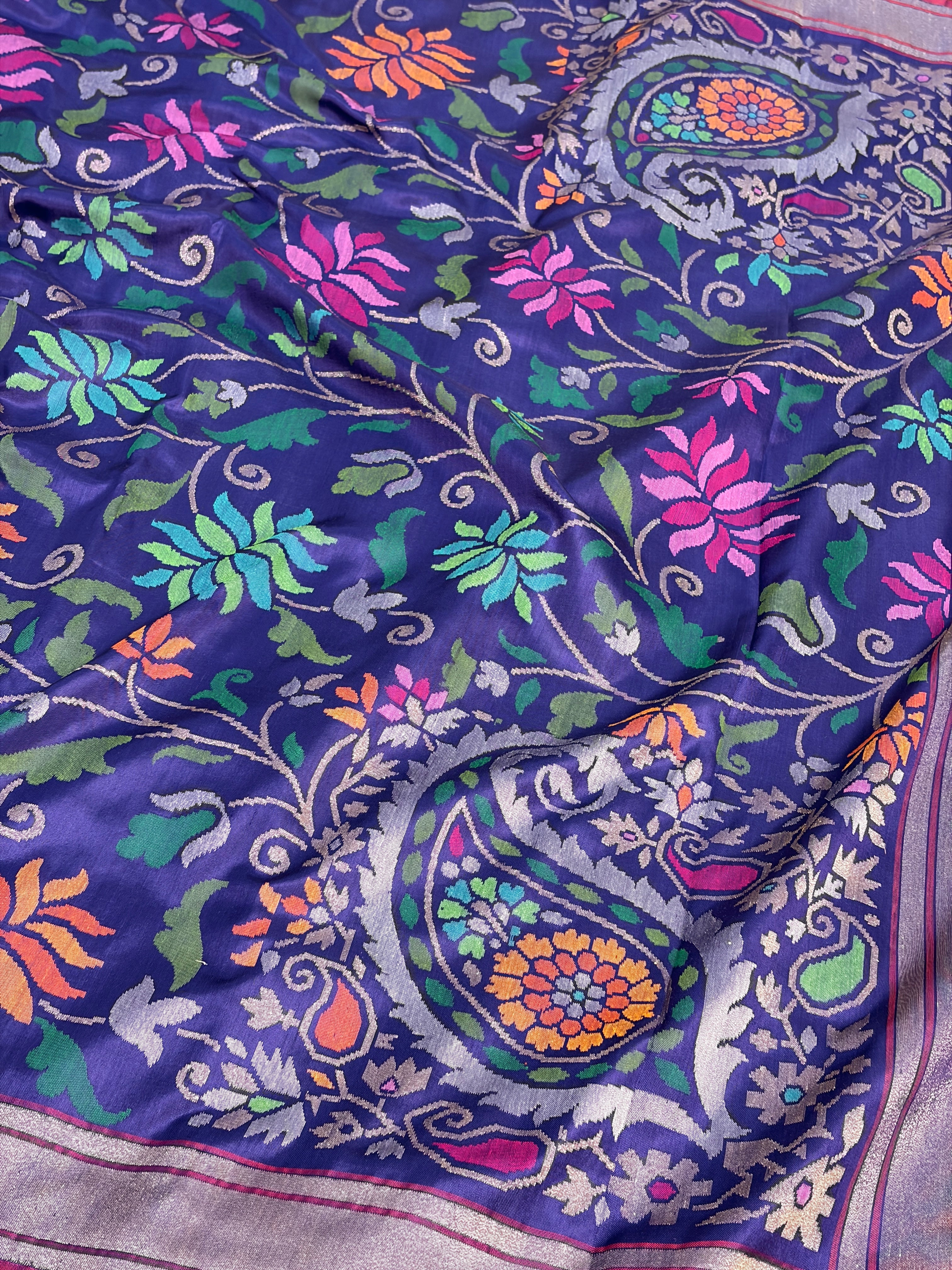 Royal Blue Handwoven Real Zari Silk Exclusive Jamdani Saree