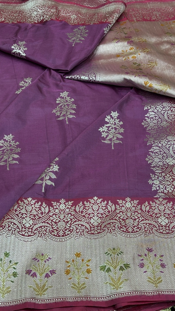 Mauve Banarasi Katan Silk Handwoven Saree