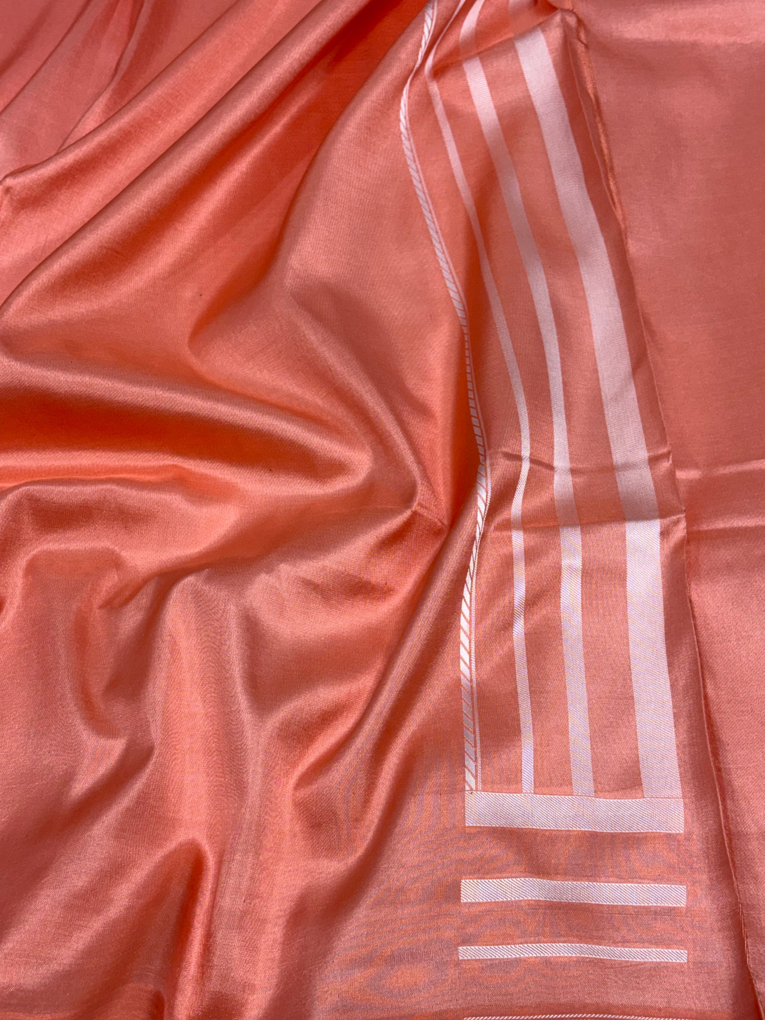 Modern Banarasi Peach Pure Katan Silk Lightweight Brocade Saree with Resham Thread Weaving