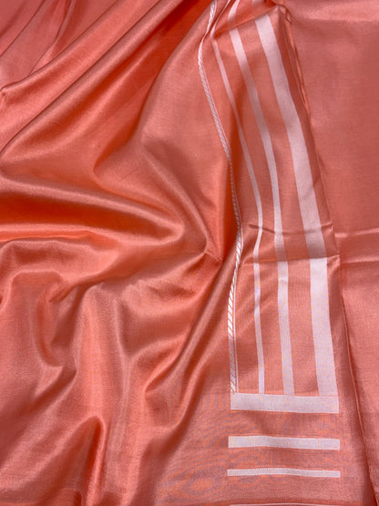 Modern Banarasi Peach Pure Katan Silk Lightweight Brocade Saree with Resham Thread Weaving