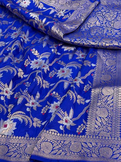 Blue Banarasi Tilfi Meenakari Jaal Weaving Saree with Roopa Sona Zari