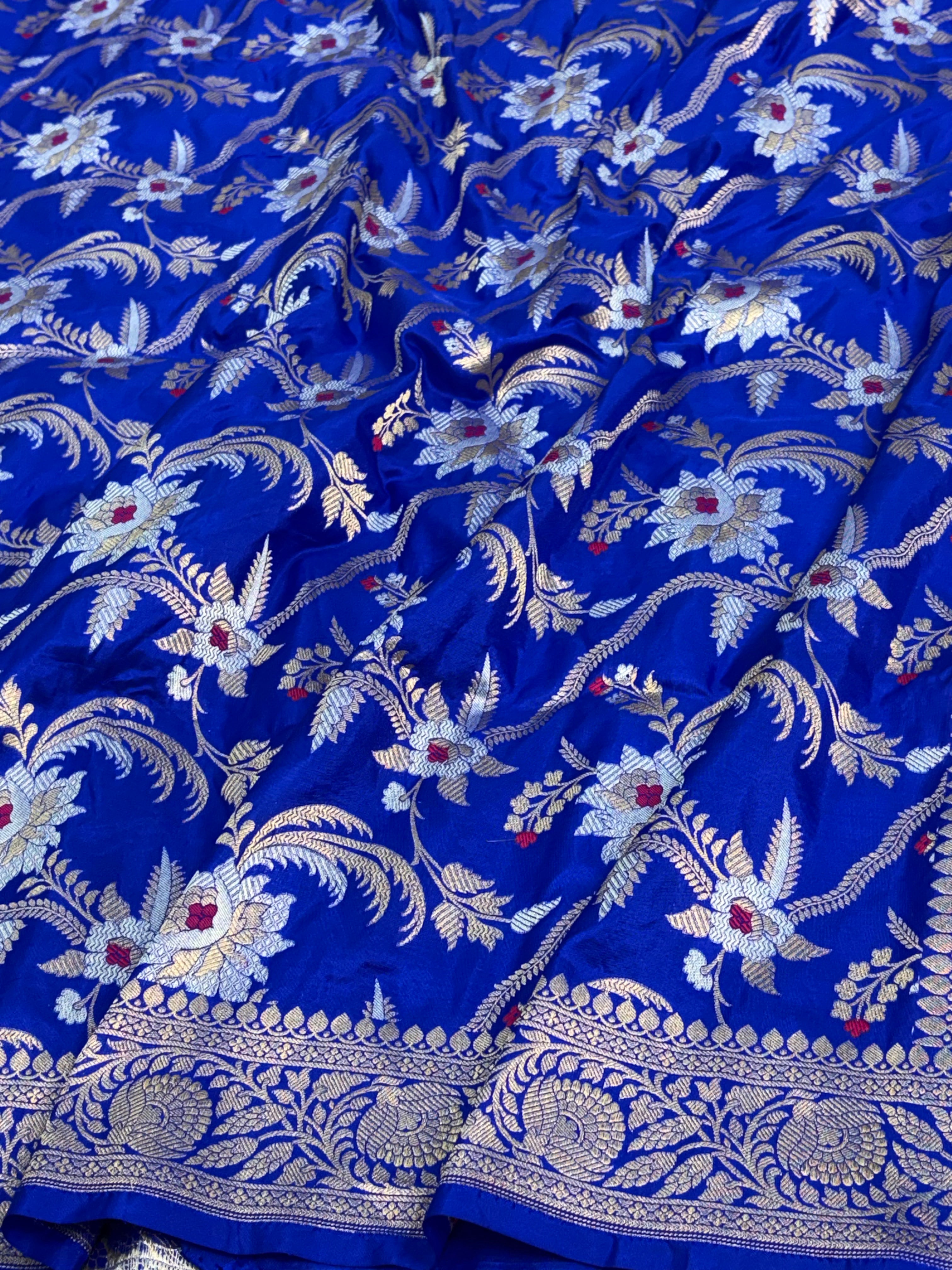 Blue Banarasi Tilfi Meenakari Jaal Weaving Saree with Roopa Sona Zari