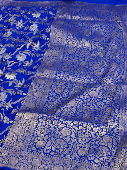 Blue Banarasi Tilfi Meenakari Jaal Weaving Saree with Roopa Sona Zari