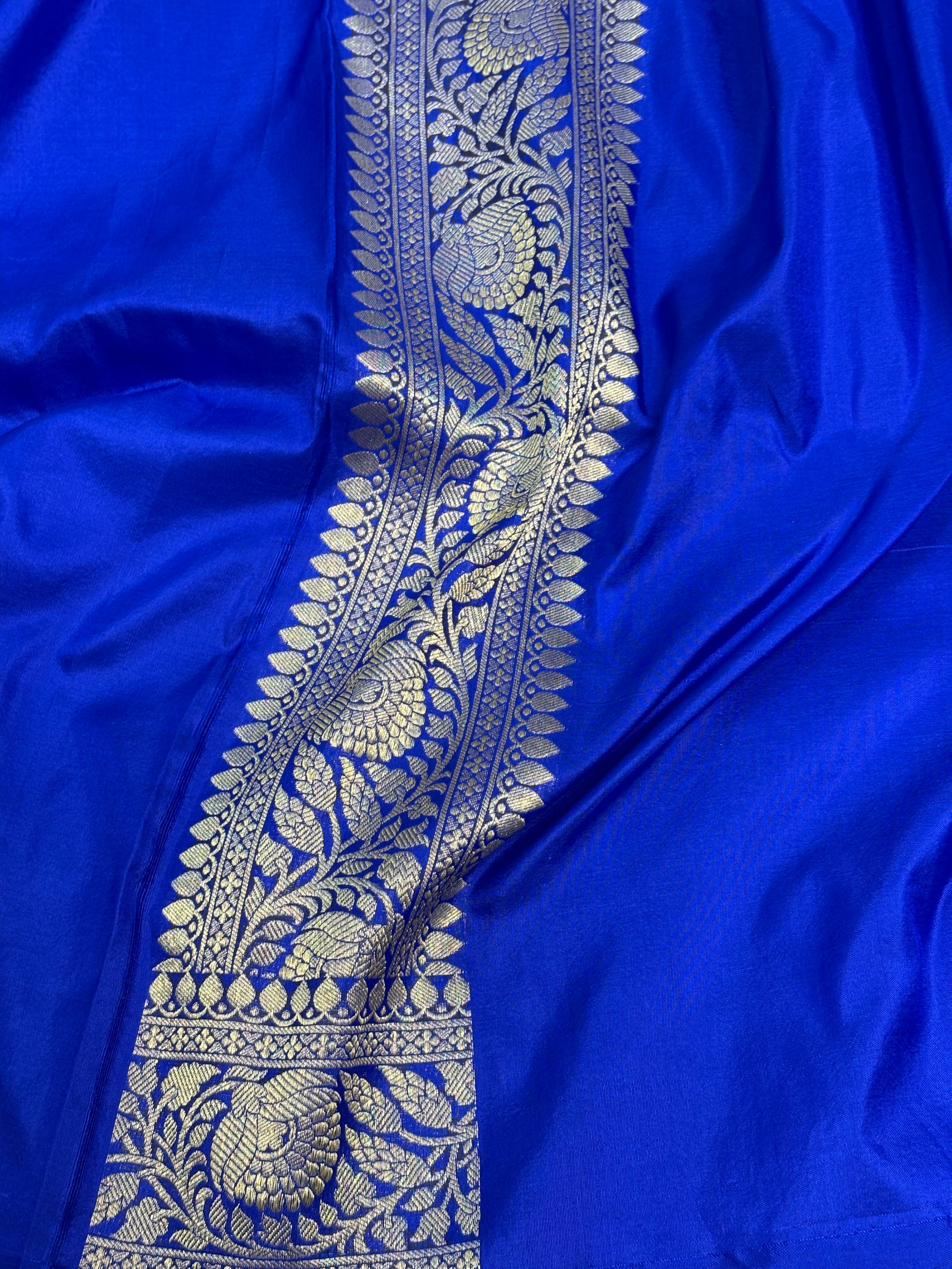Blue Banarasi Tilfi Meenakari Jaal Weaving Saree with Roopa Sona Zari