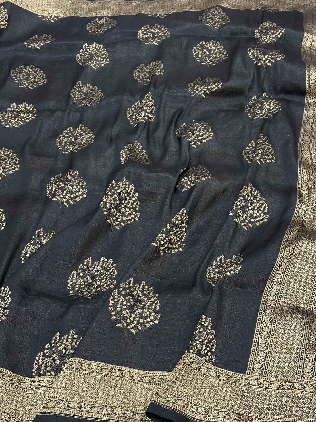 Classic Black Pure Katan Silk Iktara Roopa Sona Weaving Saree