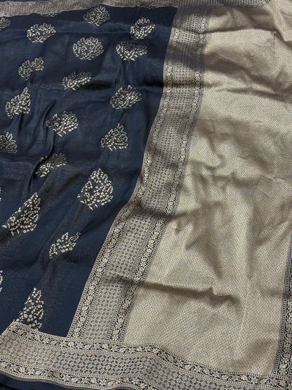 Classic Black Pure Katan Silk Iktara Roopa Sona Weaving Saree