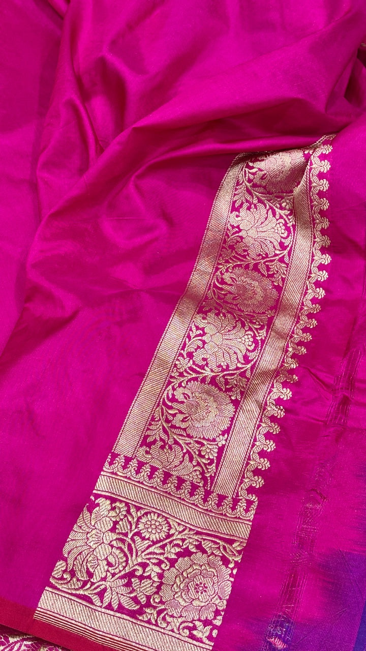 Rani Pink Banarasi Katan Silk Handwoven Saree