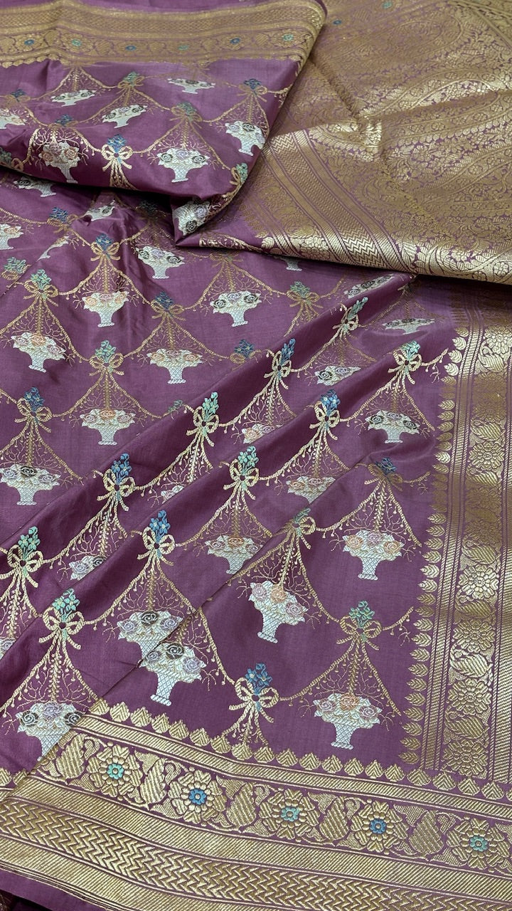Mauve Banarasi Katan Silk Handwoven Saree