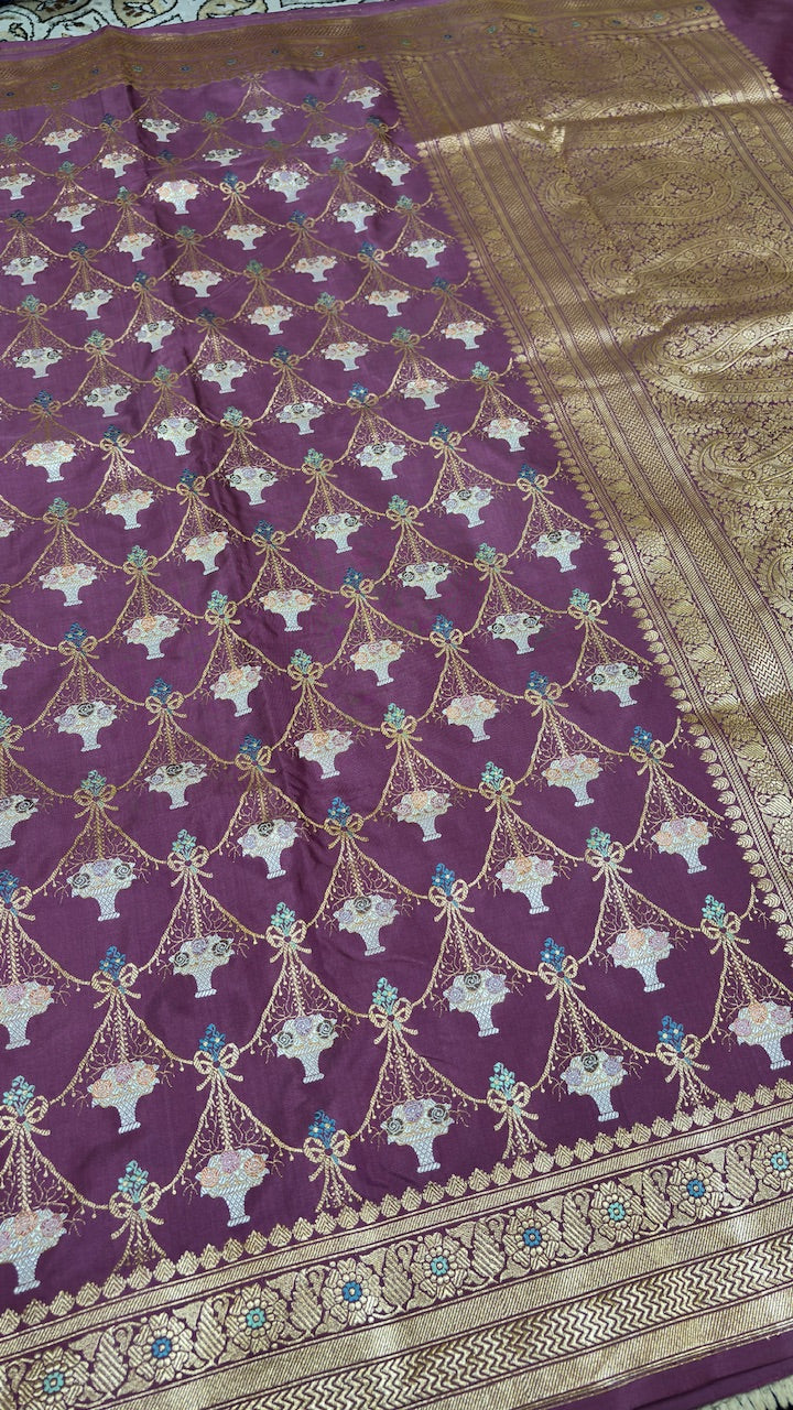 Mauve Banarasi Katan Silk Handwoven Saree