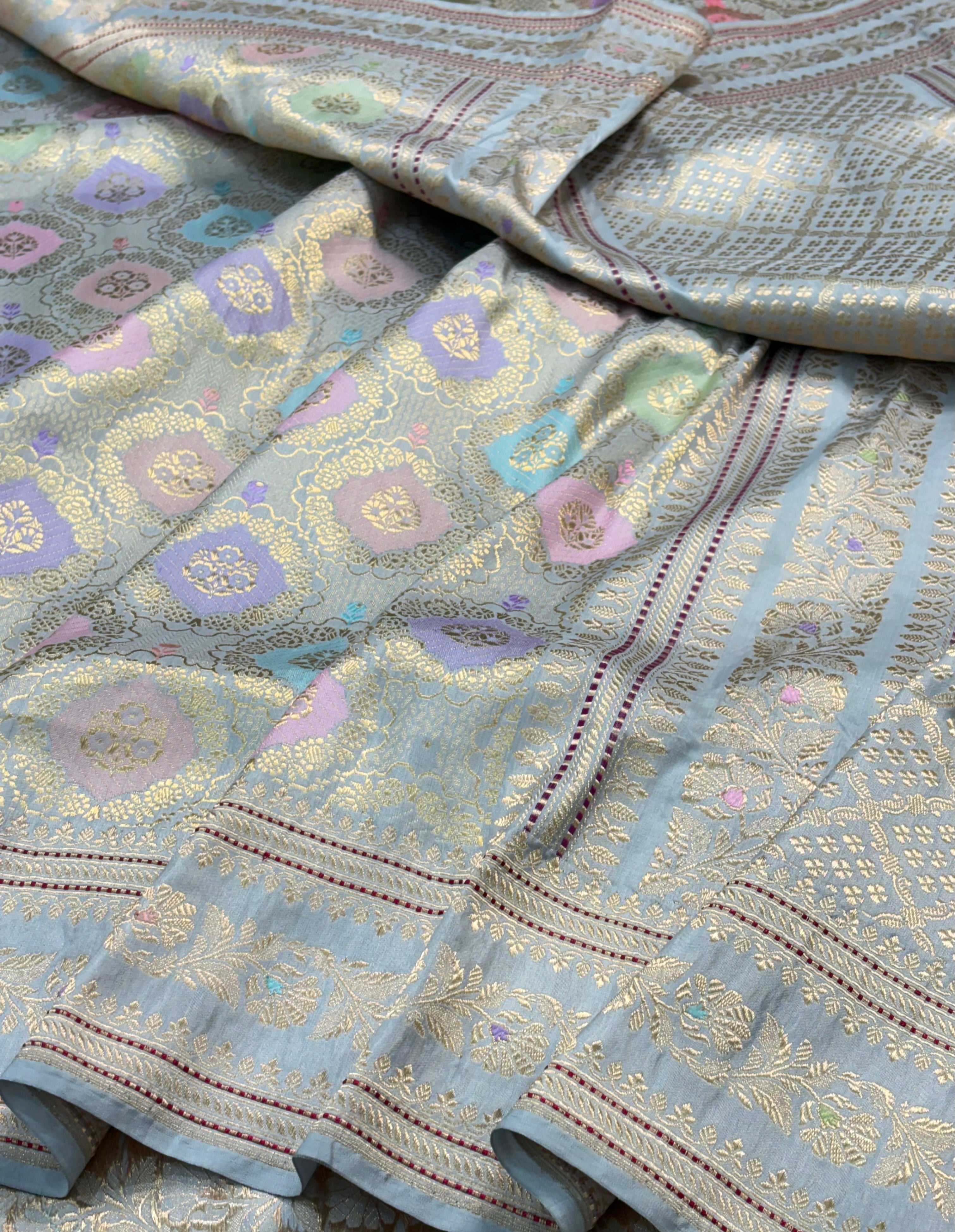 Powder Blue Pure Banarasi Rankaat Handwoven Saree