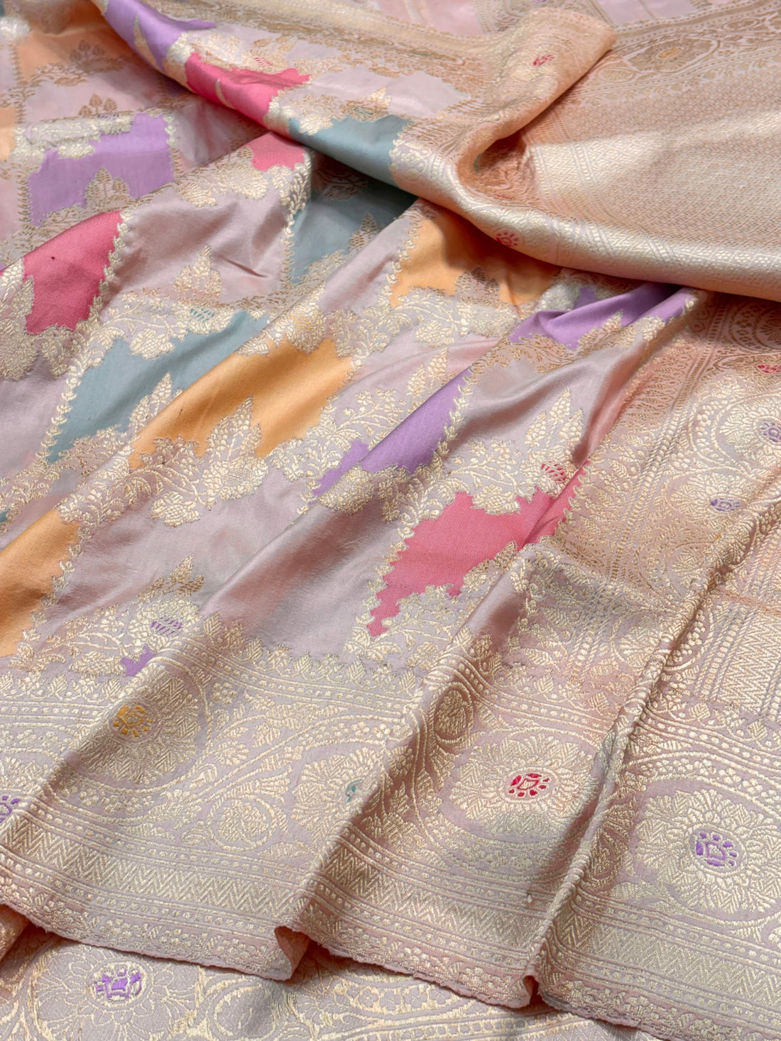 Peach Pink Pure Banarasi Rankaat Handwoven Saree