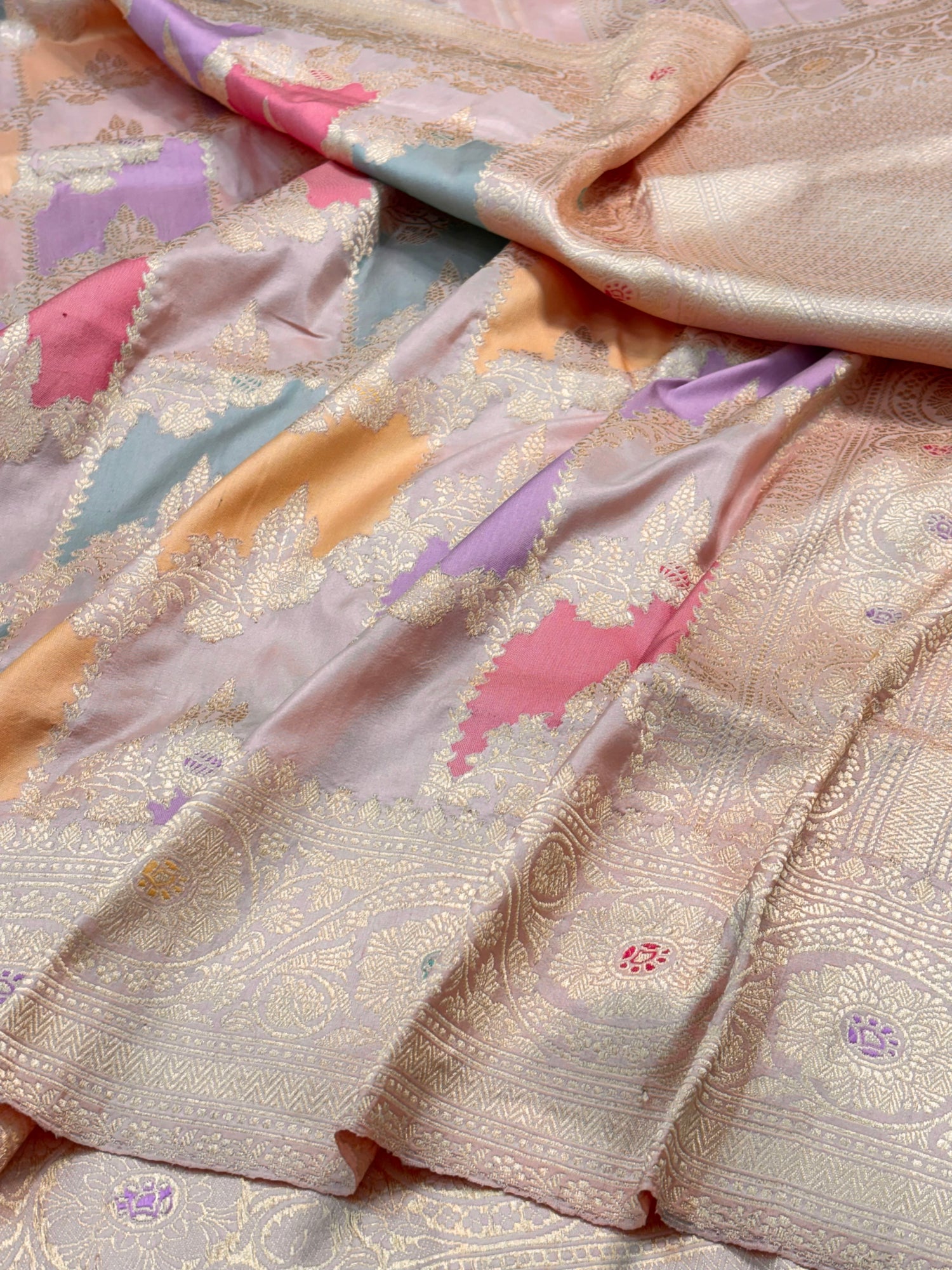 Peach Pink Pure Banarasi Rankaat Handwoven Saree