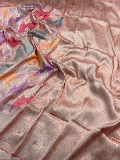 Peach Pink Pure Banarasi Rankaat Handwoven Saree