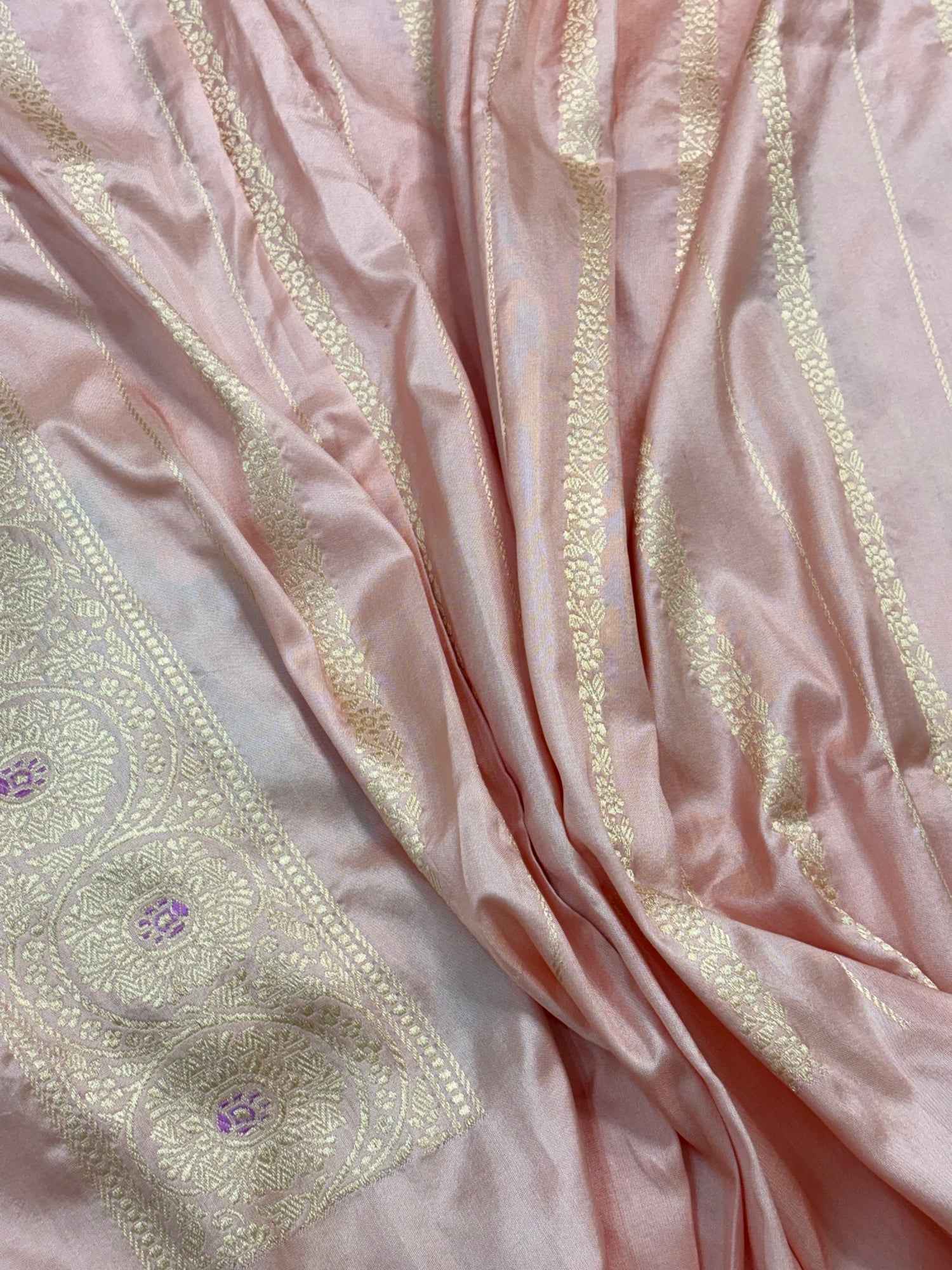 Peach Pink Pure Banarasi Rankaat Handwoven Saree