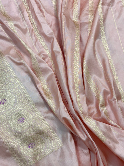 Peach Pink Pure Banarasi Rankaat Handwoven Saree