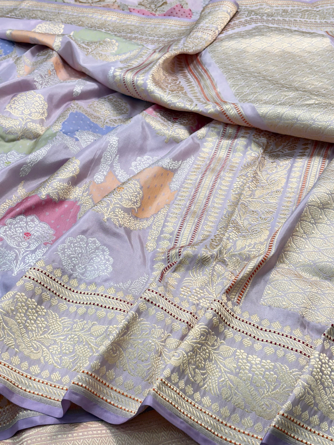 Pastel Lavender Pure Banarasi Rankaat Handwoven Saree