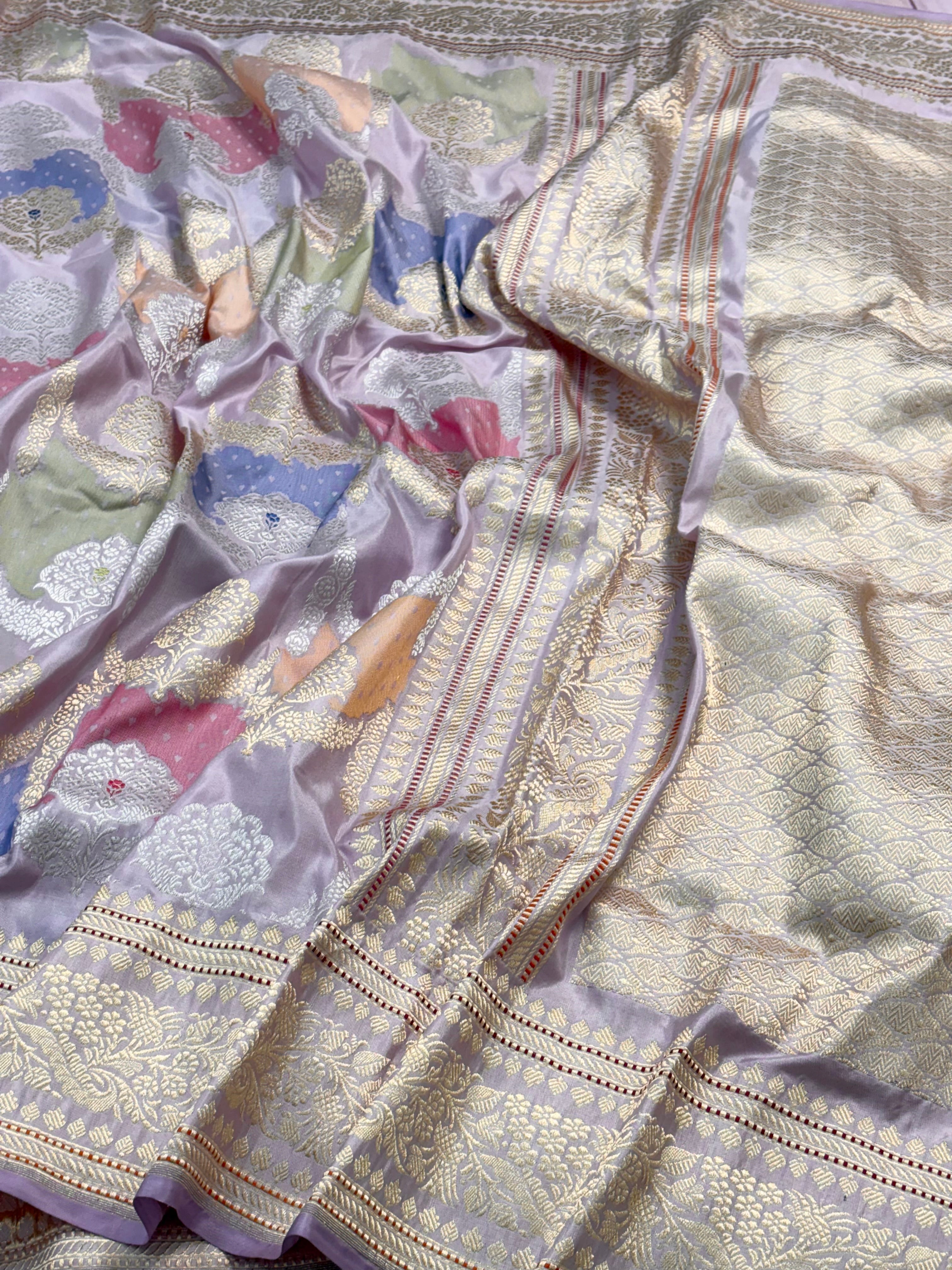 Pastel Lavender Pure Banarasi Rankaat Handwoven Saree