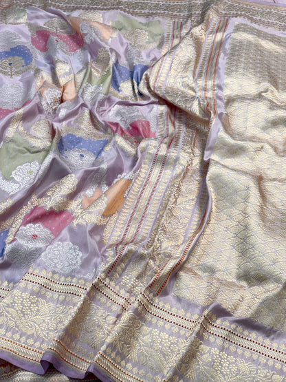 Pastel Lavender Pure Banarasi Rankaat Handwoven Saree