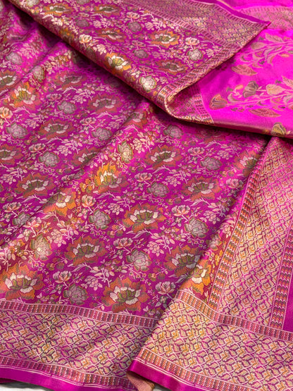 Rani Handwoven Pure Banarasi Satin Tanchoi Silk Saree