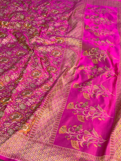 Rani Handwoven Pure Banarasi Satin Tanchoi Silk Saree