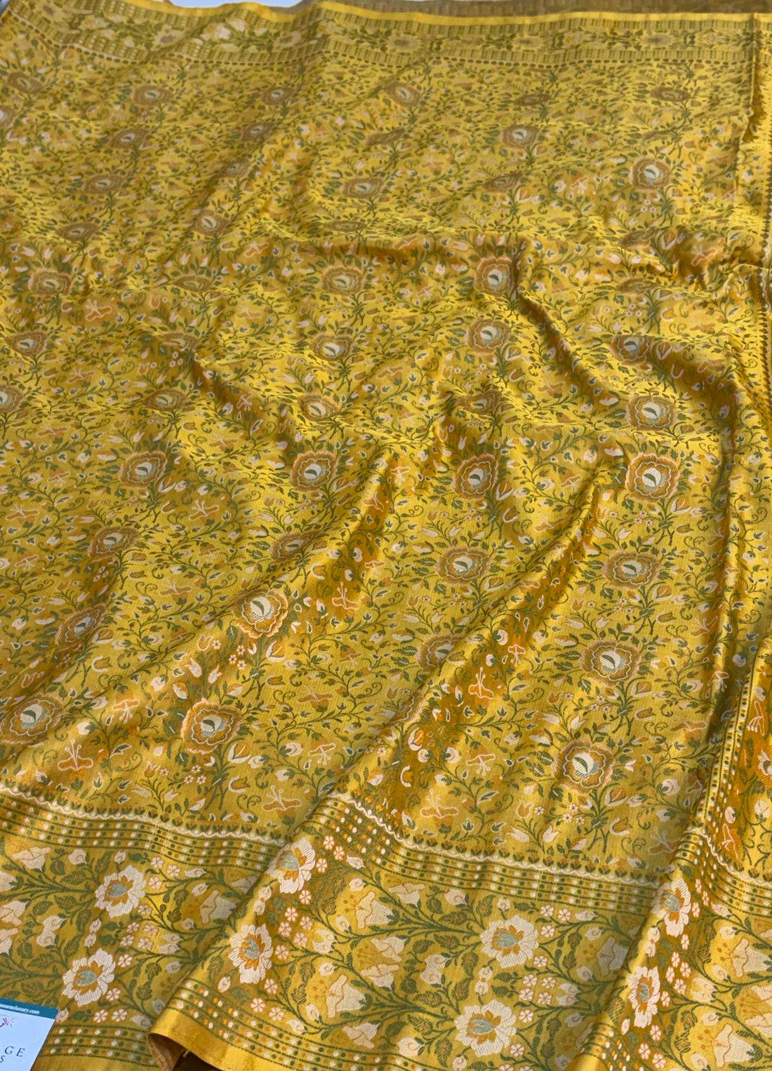 Yellow Handwoven Pure Banarasi Satin Tanchoi Silk Saree