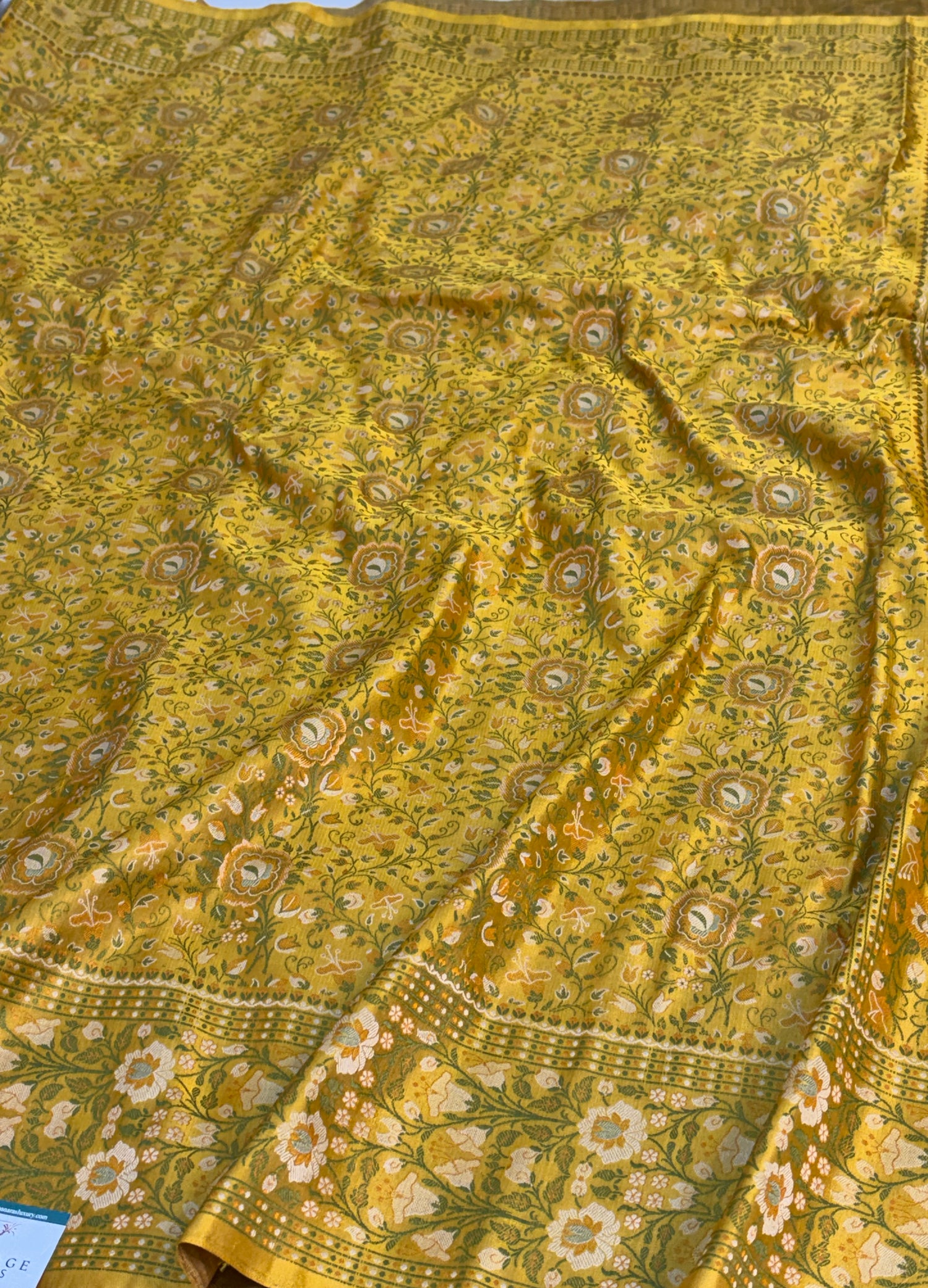 Yellow Handwoven Pure Banarasi Satin Tanchoi Silk Saree