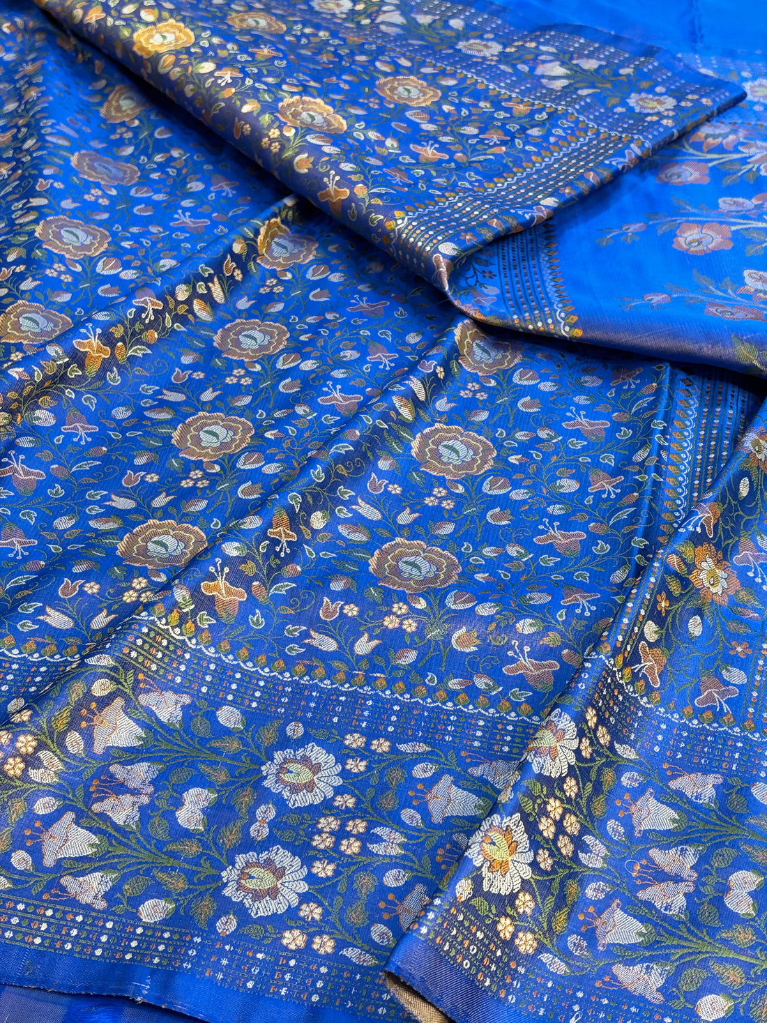 Royal Blue Handwoven Pure Banarasi Satin Tanchoi Silk Saree