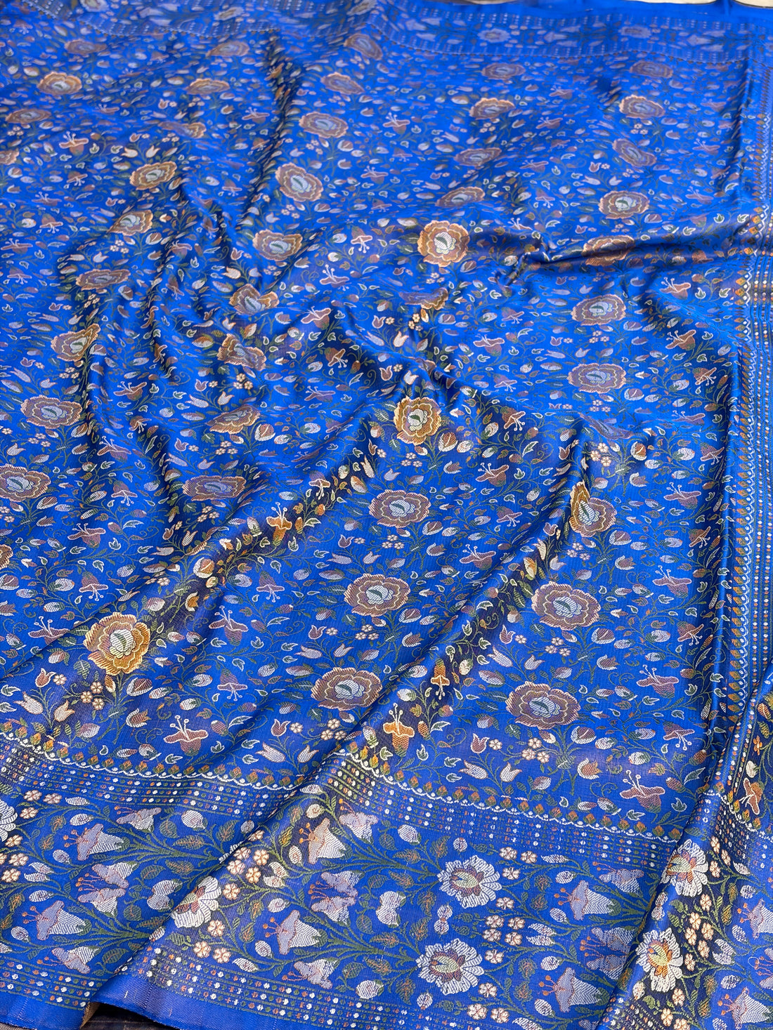 Royal Blue Handwoven Pure Banarasi Satin Tanchoi Silk Saree