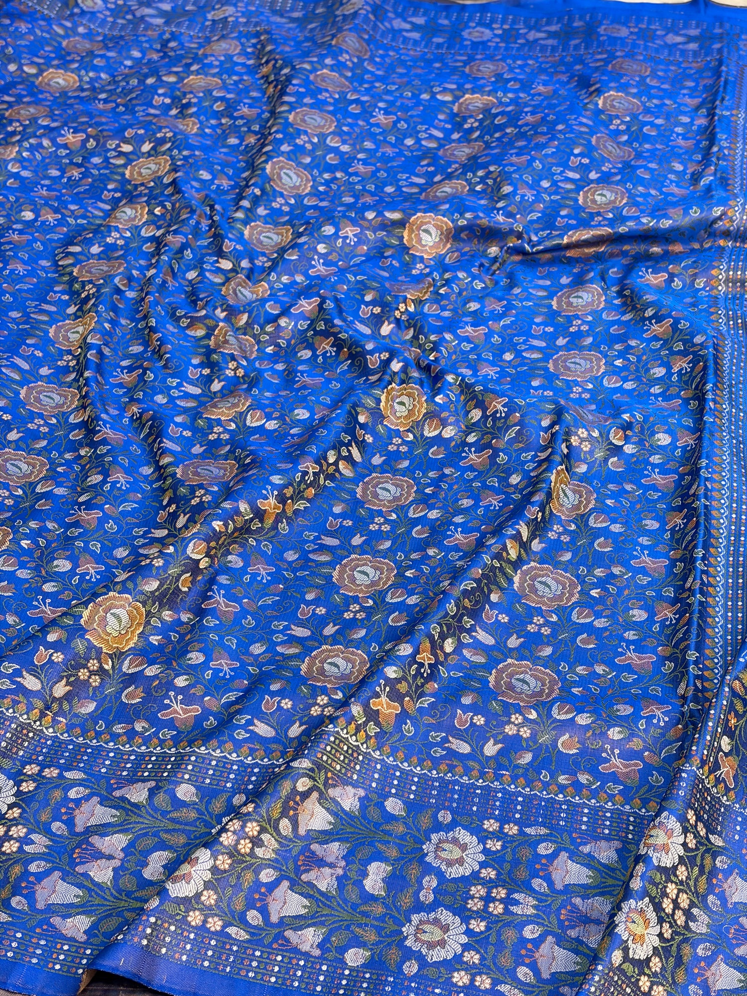 Royal Blue Handwoven Pure Banarasi Satin Tanchoi Silk Saree