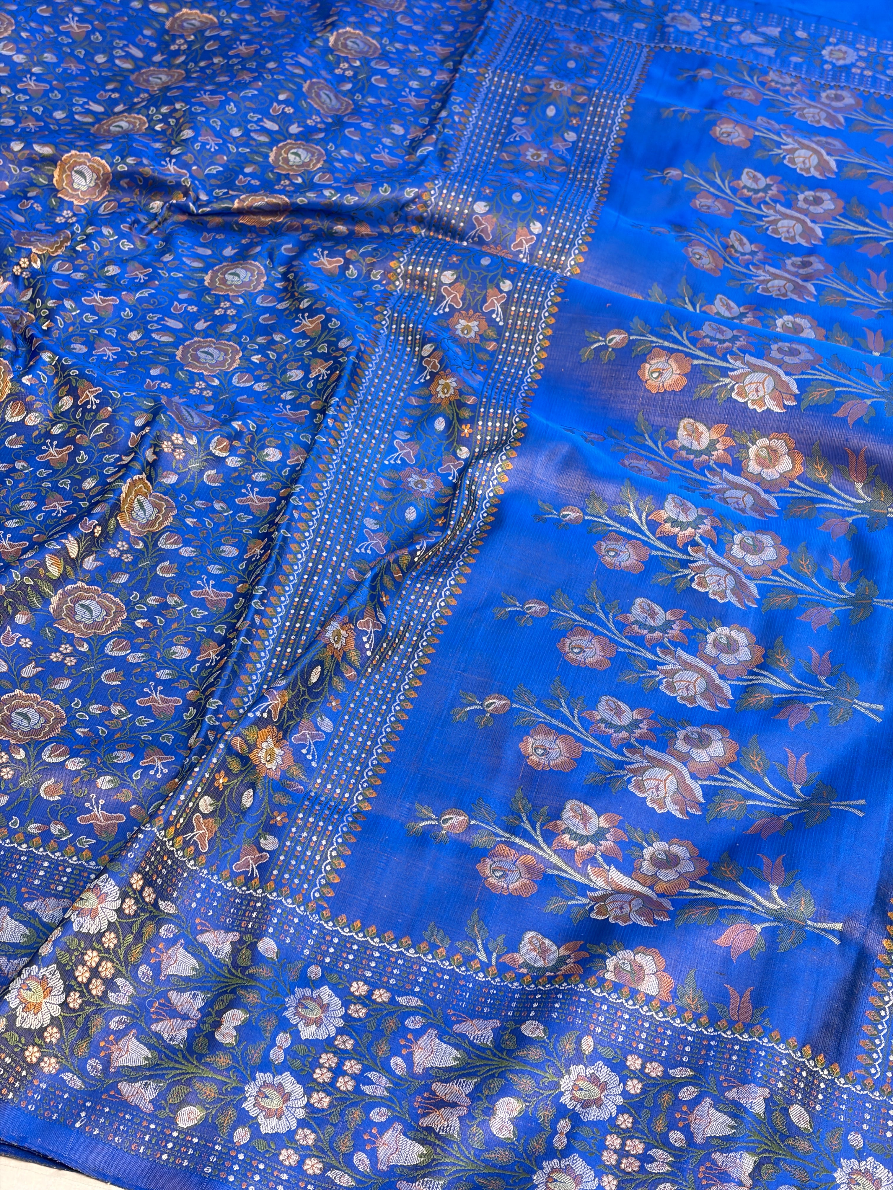 Royal Blue Handwoven Pure Banarasi Satin Tanchoi Silk Saree