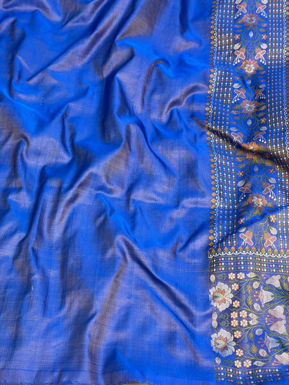 Royal Blue Handwoven Pure Banarasi Satin Tanchoi Silk Saree