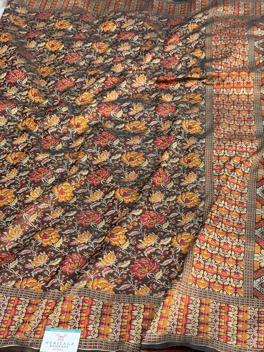 Brown Handwoven Pure Banarasi Satin Tanchoi Silk Saree