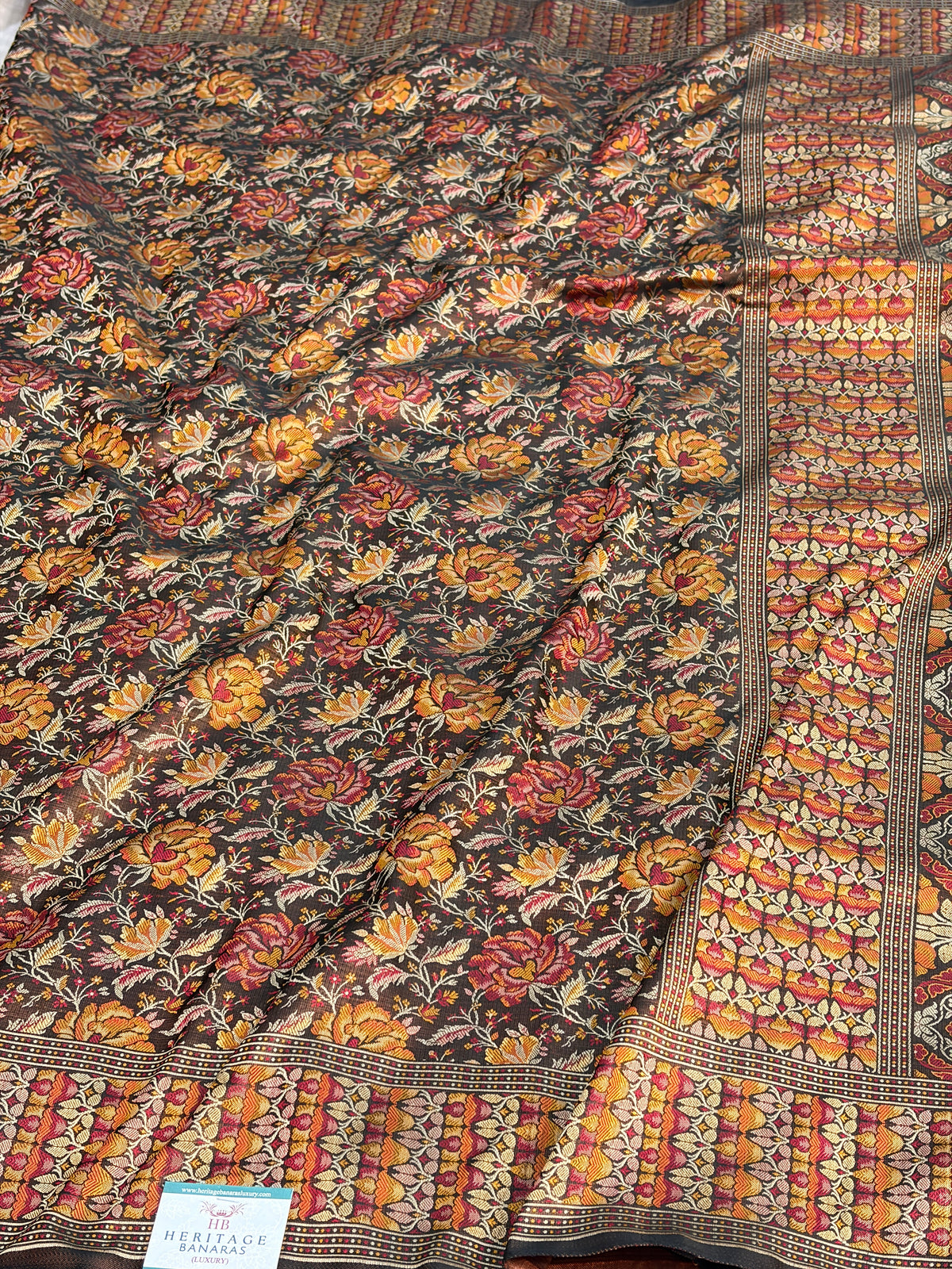 Brown Handwoven Pure Banarasi Satin Tanchoi Silk Saree