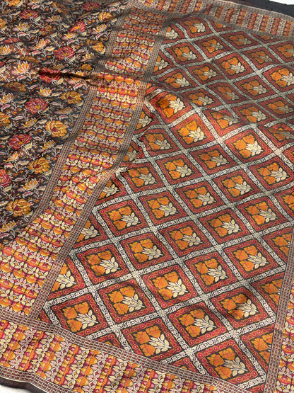 Brown Handwoven Pure Banarasi Satin Tanchoi Silk Saree