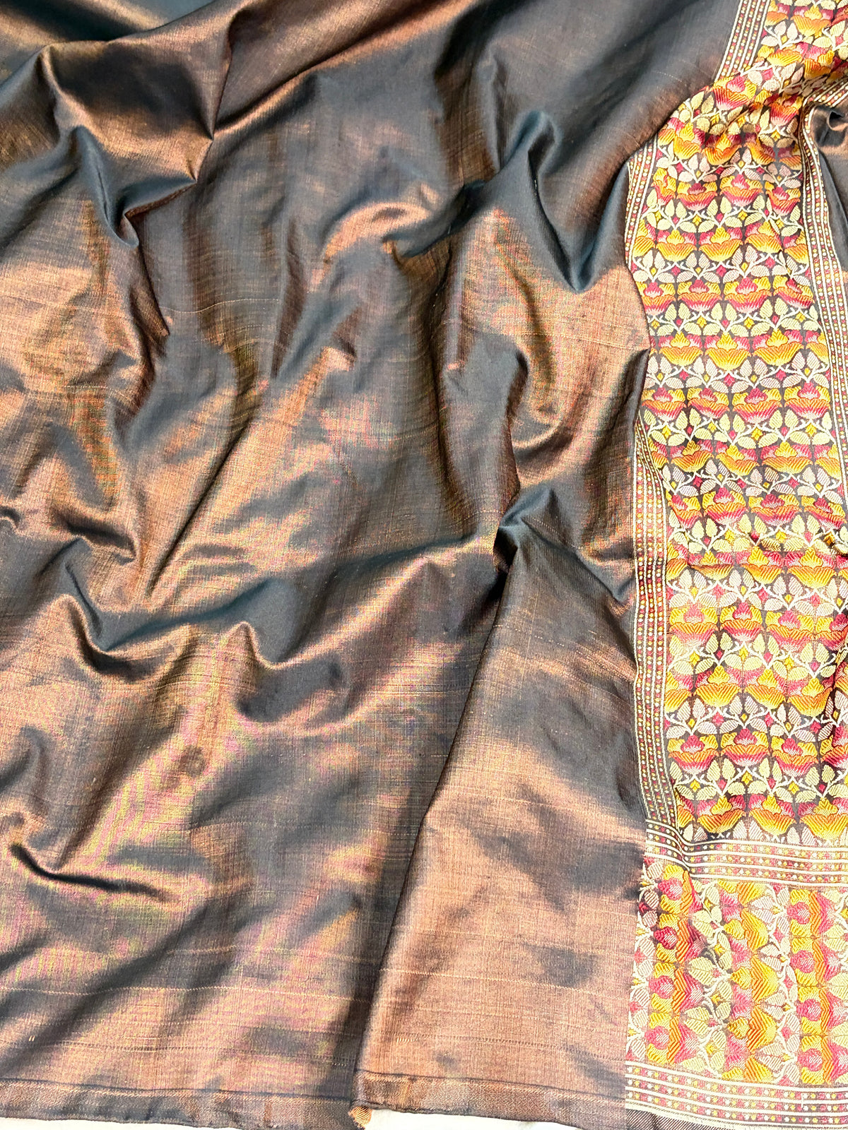 Brown Handwoven Pure Banarasi Satin Tanchoi Silk Saree