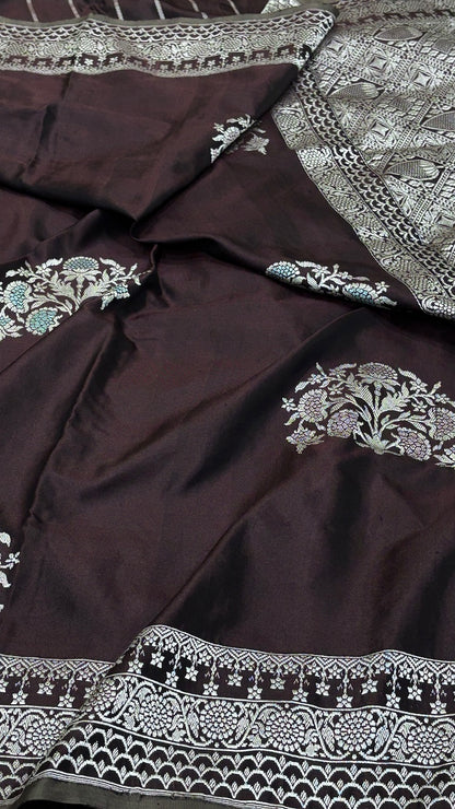 Wine Pure Banarasi Ektara  Silk Handwoven Saree
