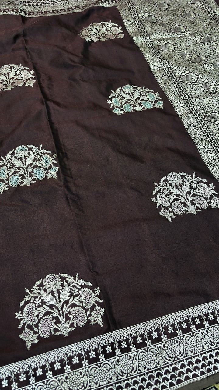 Wine Pure Banarasi Ektara  Silk Handwoven Saree
