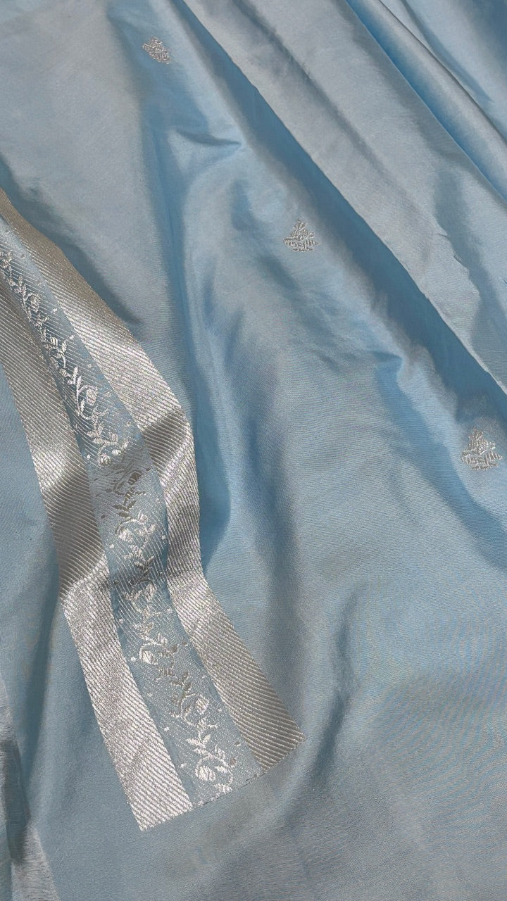 Powder Blue Pure Banarasi Katan Silk Handwoven Saree