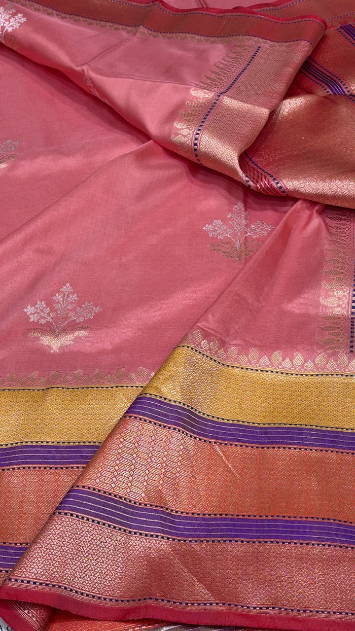 Rose Pink Pure Banarasi Katan Silk Handwoven Saree