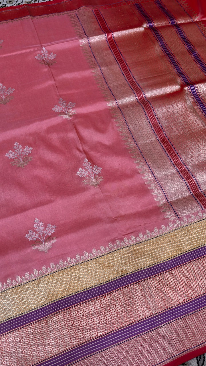 Rose Pink Pure Banarasi Katan Silk Handwoven Saree