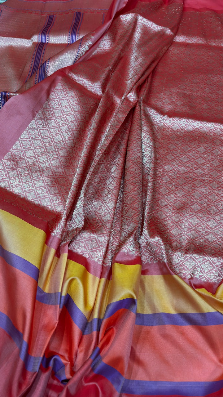 Rose Pink Pure Banarasi Katan Silk Handwoven Saree