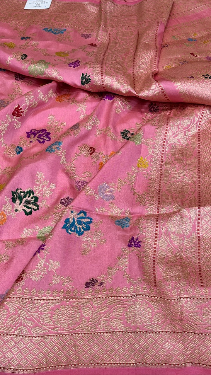 Candy Pink Pure Banarasi Ektara  Silk Handwoven Saree