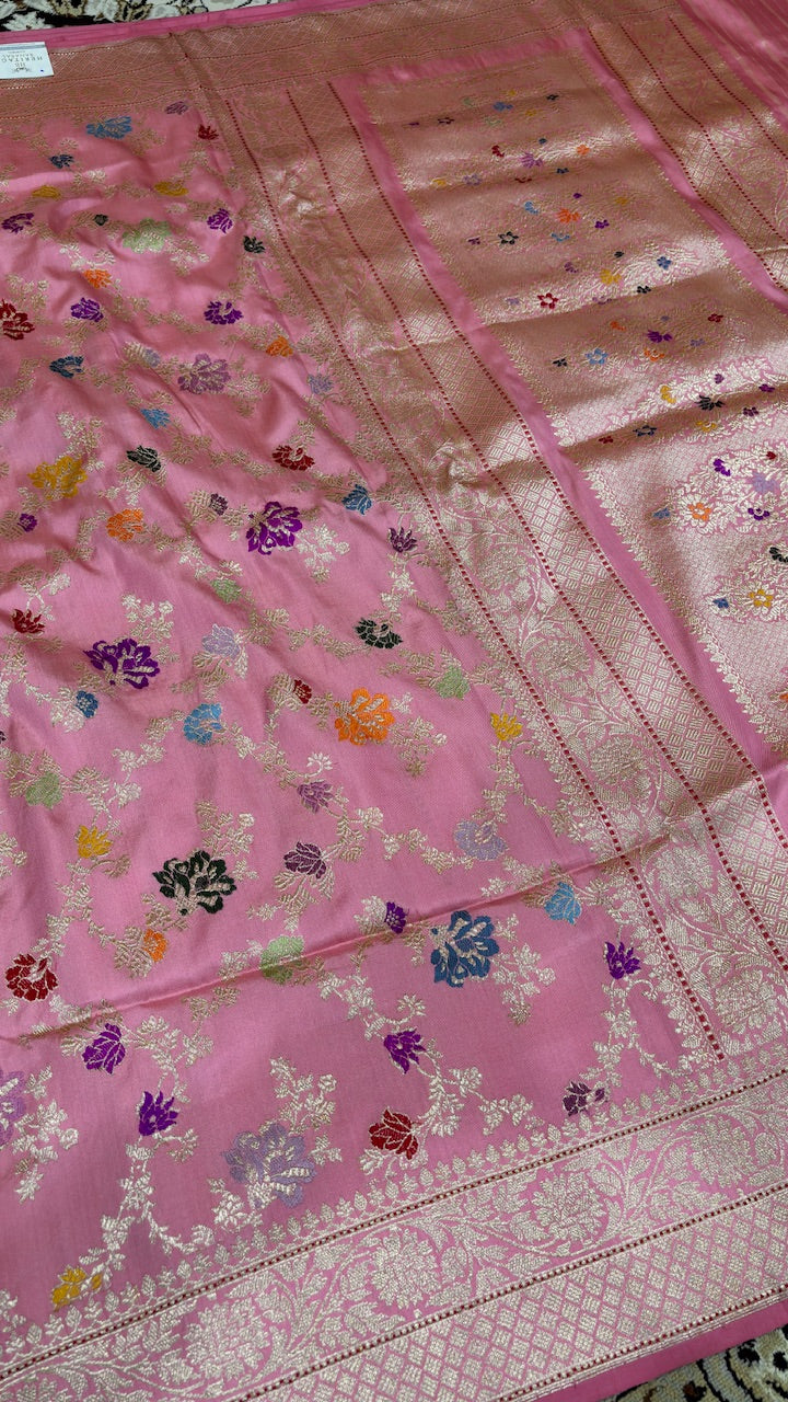 Candy Pink Pure Banarasi Ektara  Silk Handwoven Saree