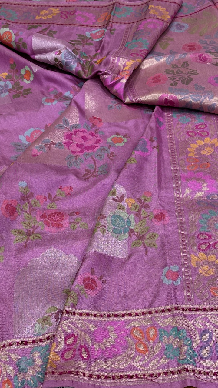 Orchid Purple Pure Banarasi Ektara  Silk Handwoven Saree
